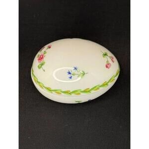Limoges Castel Hand painted Floral Egg Shaped Trinket Box